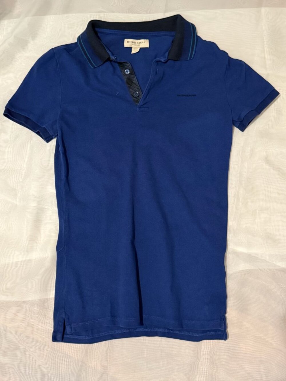 Burberry London Men's Blue Cotton Polo Shirt Logo Collar Size XS